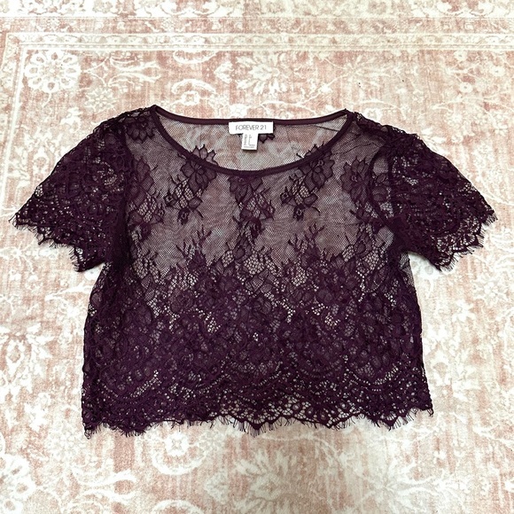Forever 21 Tops - Sheer🪻Cropped Lace Purple Top